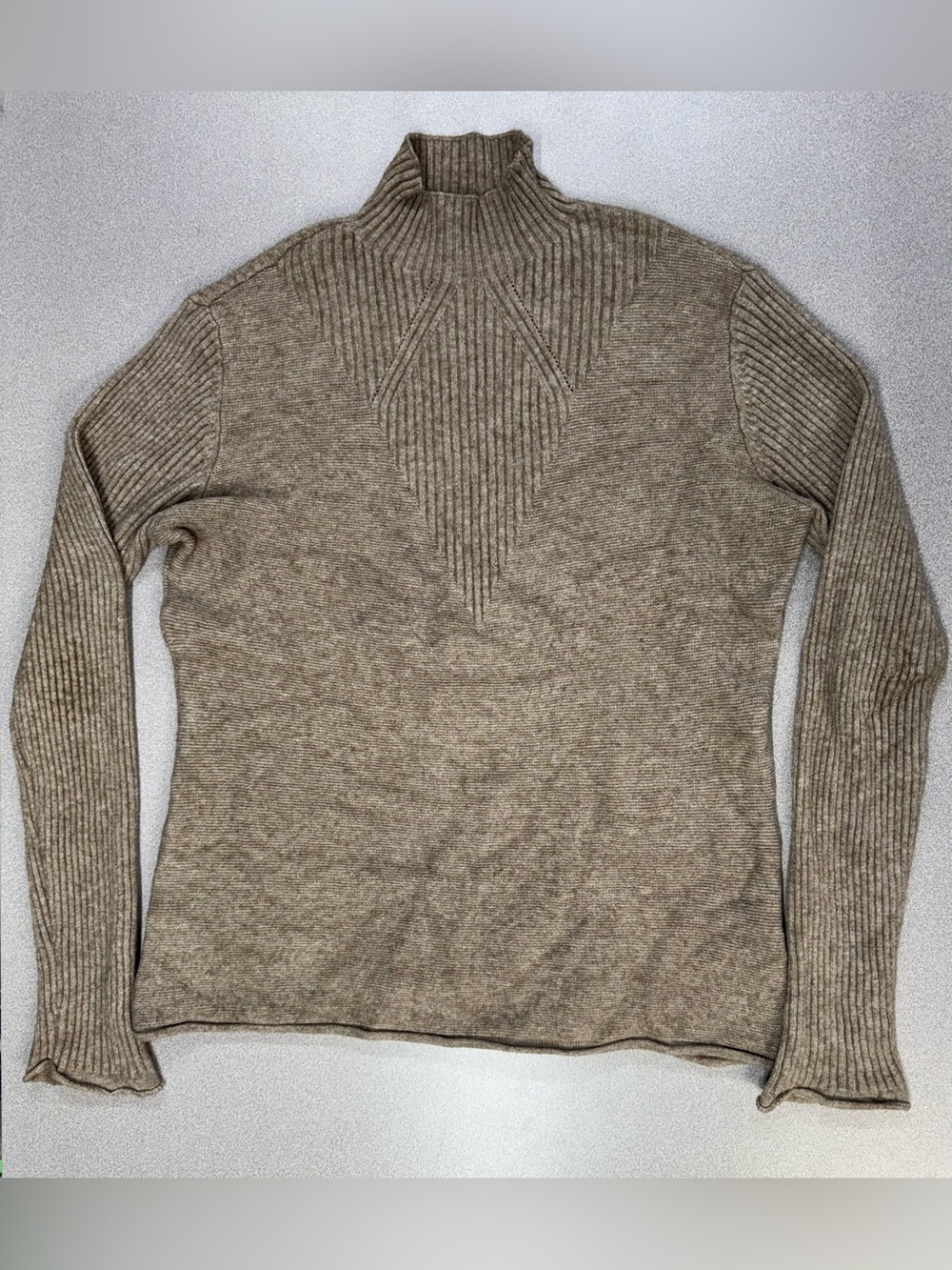 Charlie B Tan Cable Knit Long Sleeve Mock Neck Sweater Cozy Fall Winter Neutral
